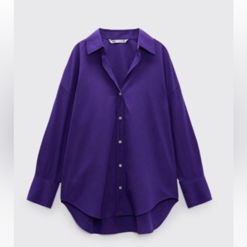 Zara Electric Purple Oversized Women’s Button-Up Blouse XS